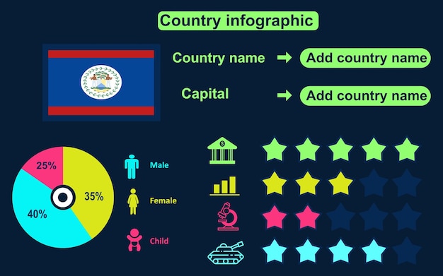 Infographics of Belize country on dark background