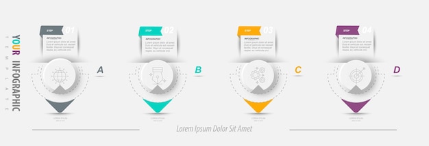 Infographics business process with 4 steps or options circles data visualization