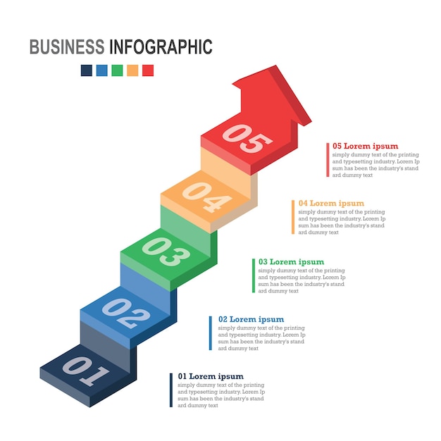 Infographics business template 3D stairs with arrow, steps for Presentation, Sale forecast, improvement, Step by Step