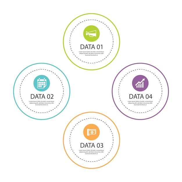 Infographics circle thin line with 4 data template