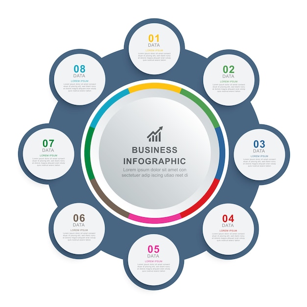 Infographics circle timeline with 8 number data template Vector illustration abstract background