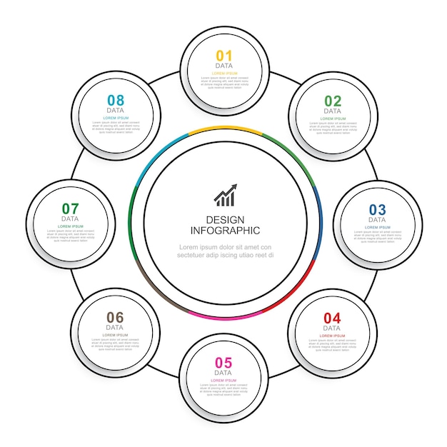 Infographics circle timeline with 8 number data template Vector illustration abstract background