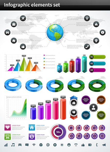 Infographics collection vector graph and charts design elements and data visualization icons set.