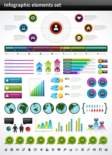 Infographics collection vector graph and charts design elements and data visualization icons set.