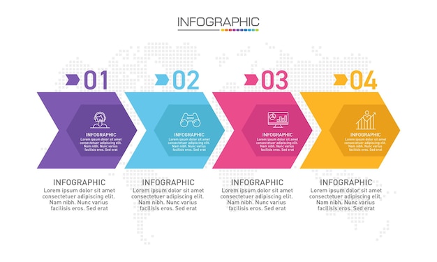 Infographics design 4 steps with marketing icons can be used for workflow layout diagram annual report web design