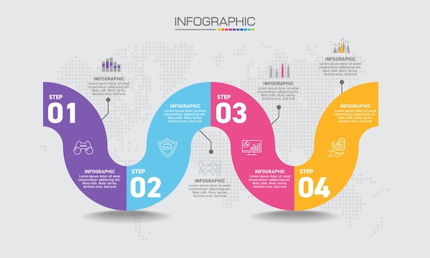 Infographics design 4 steps with marketing icons can be used for workflow layout diagram annual report web design