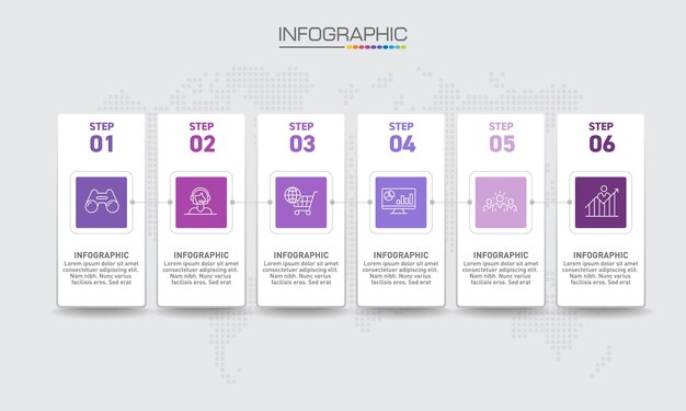 Infographics design 6 steps with marketing icons can be used for workflow layout diagram annual report web design