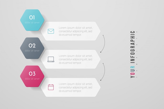 Infographics design and marketing icons with three options, steps or processes. Can be used for annual report, flow charts, diagram, presentations, web sites.  