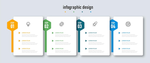 Vector infographics design template timeline with 4 steps options can be used for workflow diagram