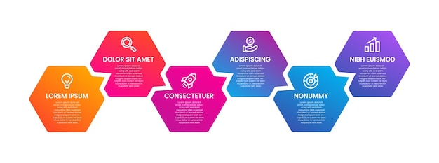 Infographics design with hexagon shape. For Presentation Business concept. 6 options, steps or proce