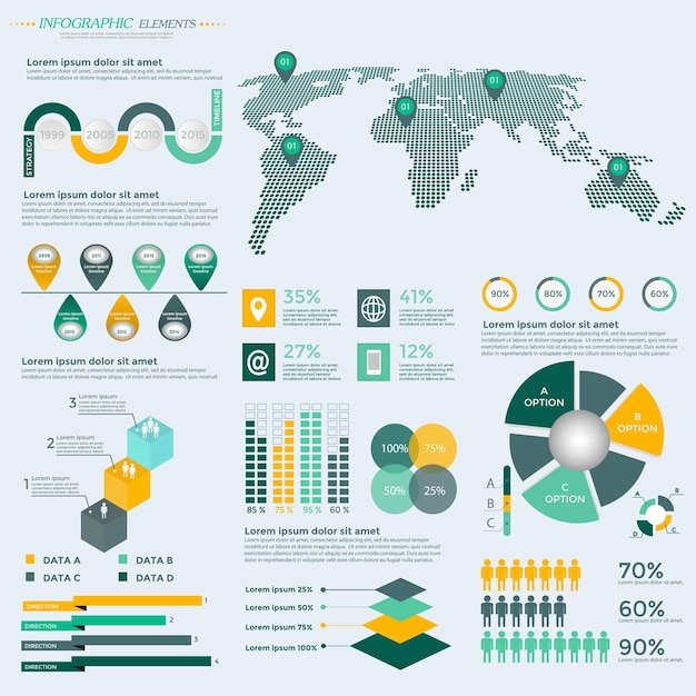 Infographics Elements Collection - business vector illustration for presentation, booklet, website, blog, workflow layout, brochure, banner, card, step up options, web design, poster, flyer, timeline.