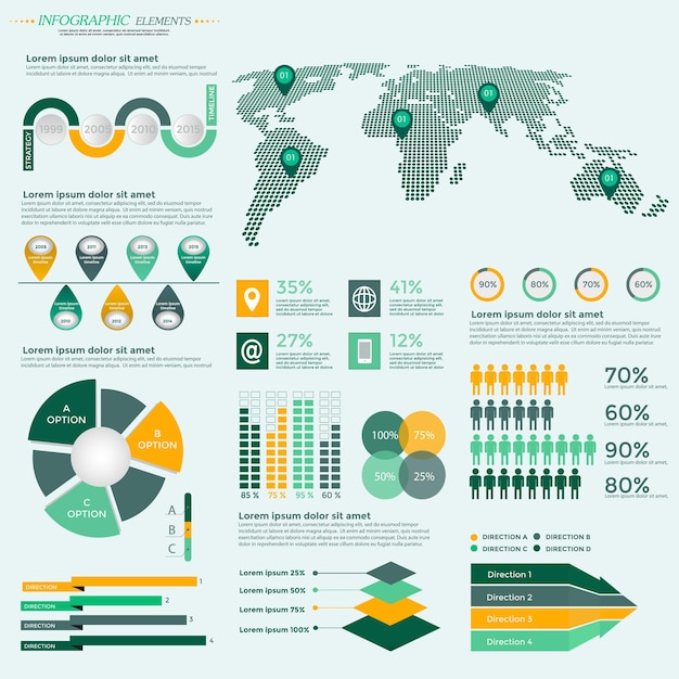 Infographics Elements Collection - business vector illustration for presentation, booklet, website, blog, workflow layout, brochure, banner, card, step up options, web design, poster, flyer, timeline.