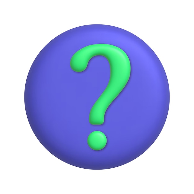 Infographics icon Green question mark symbol on purple button 3d realistic design element