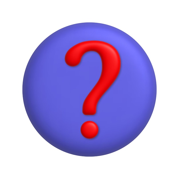 Infographics icon Red question mark symbol on purple button 3d realistic design element