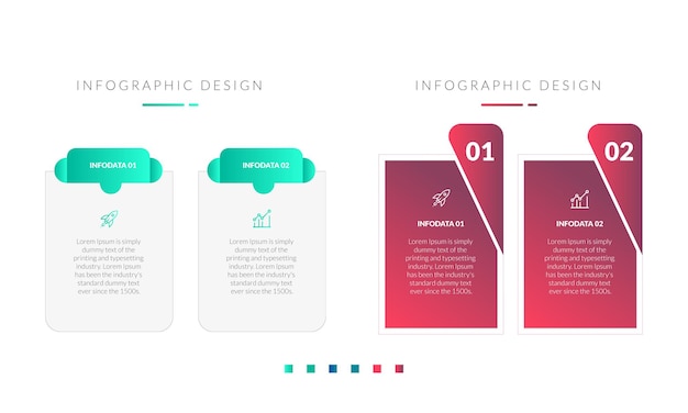 infographics label design template with icons and 2 options or steps Premium Vector set gradient