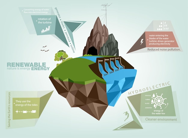 Infographics renewable energy earth sun wind and water