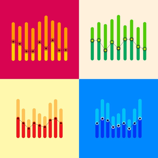 Infographics set with overlapping bars and dotted center line graph