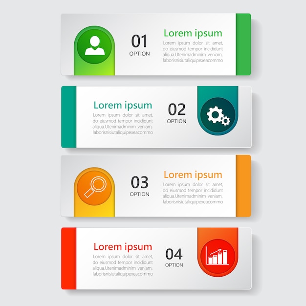 Infographics template 4 options with rectangle banner.