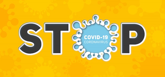 Information banner about coronavirus disease 2019-nCoV. Stop the infectious disease COVID-19. Paper art of silhouette of virus and text. Global epidemic threatens people's health