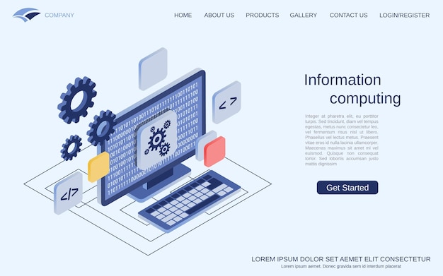 Information computing data processing flat 3d isometric vector concept illustration