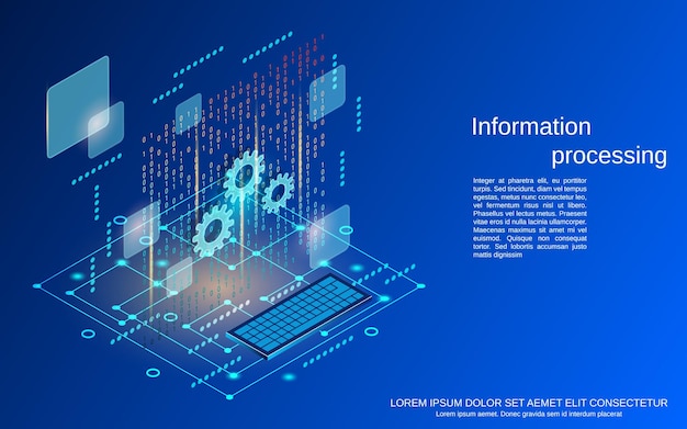 Information processing flat 3d isometric vector concept illustration