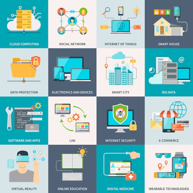 Information Technologies Concept Flat Icons