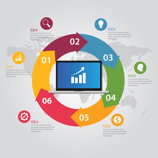 information technology laptop growth chart 6 six steps circle loop info graphic