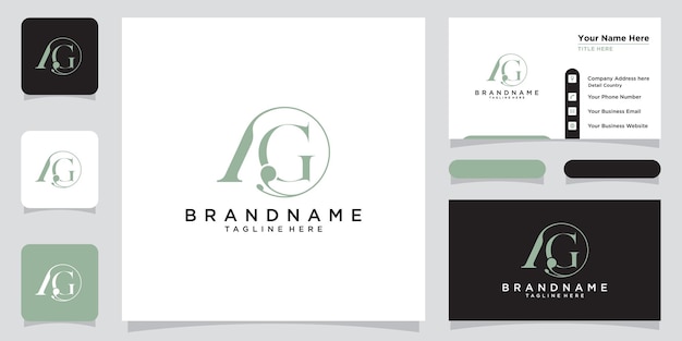 Initial AG logo design with business card design Premium Vector