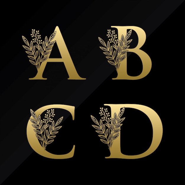 Vector initial a b c d letter logo with simple flower in gold color