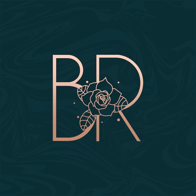 Initial BR Flower Beauty Letter Logo Marble Design Vector