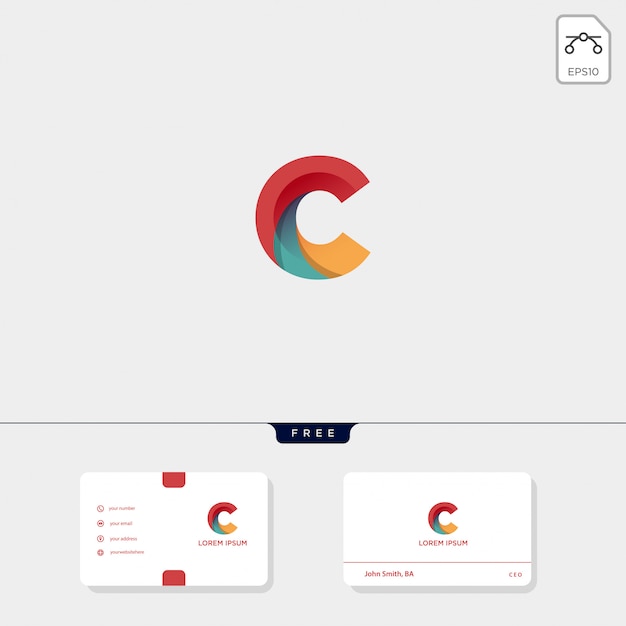 Initial C, CC outline creative logo template and business card template include