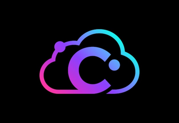 Initial C monogram letter with the cloud. Cloud computing service logo. Cloud technology logo