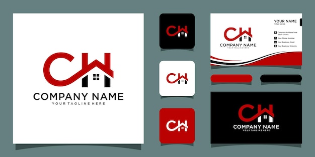 Initial CH home logo icon design vector with business card design premium vector