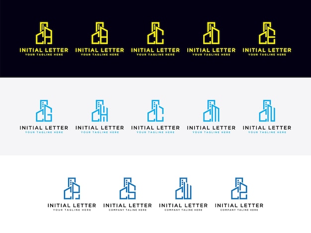 Initial concept of CA to CZ Set logo, with building template vector for construction.