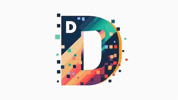 Initial D Letter Digital Pixels Tech Logo Vector Flat