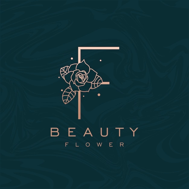 Initial F Flower Beauty Letter Logo Marble Design Vector