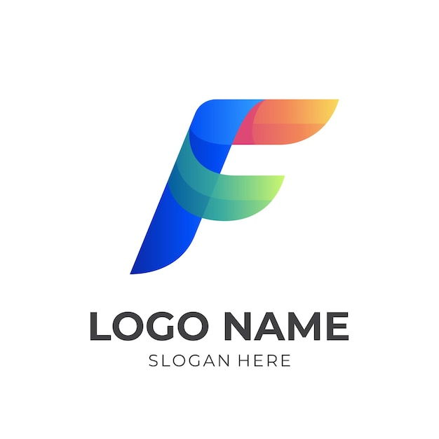 Initial F logo design with 3d colorful style