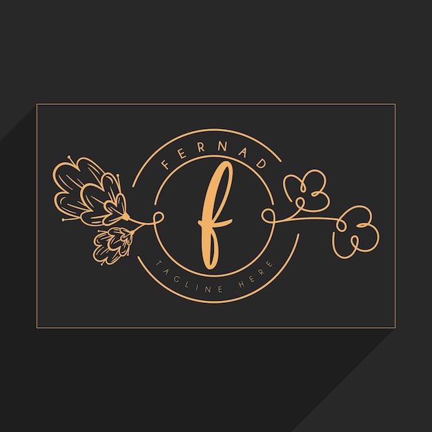 Initial F monogram in simple line flower frame