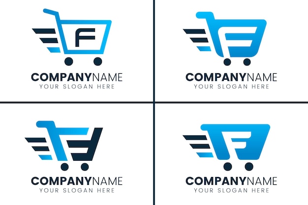 Initial f online shopping cart logo design template