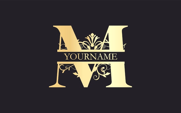 Vector initial floral split letter monogramluxury wedding invitation monogram designgold color