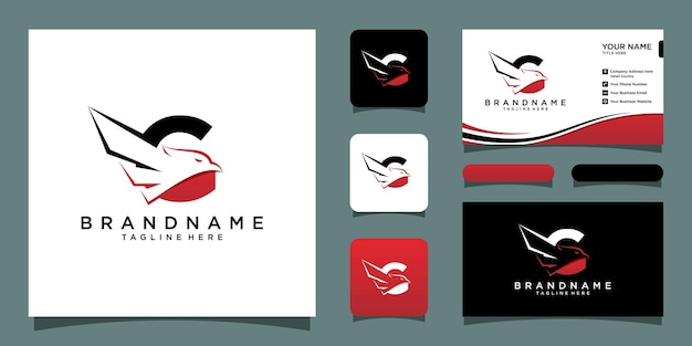 Initial G Letter Eagle Logo Icon with Eagle Head Vector with business card design Premium Vector