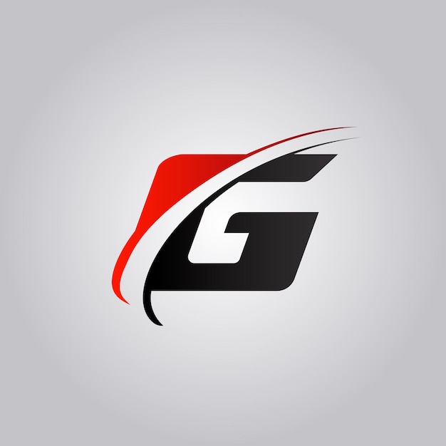 Initial G Letter logo with swoosh colored red and black