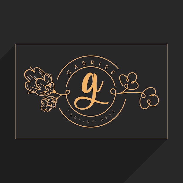 Initial G monogram in simple line flower frame