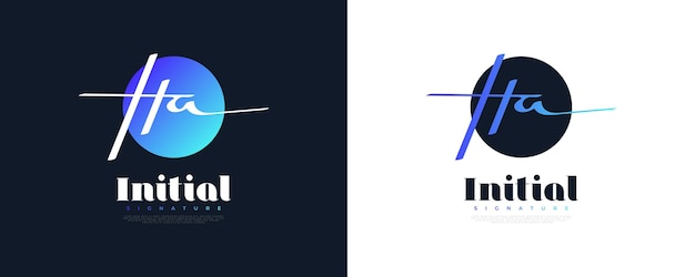 Initial H and A Logo Design with Minimalist Handwriting Style and Blue Gradient HA Signature Logo for Business Identity