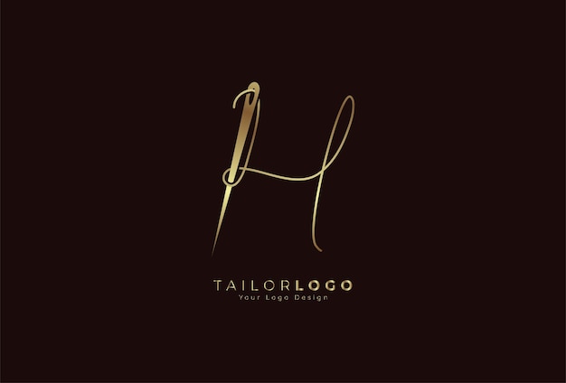 Initial H Tailor logo letter H formed from thread and needle with gold colour line style