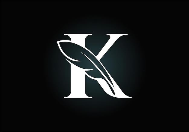 Initial K alphabet with a feather Law firm icon sign symbol Logo for a writer or publishers