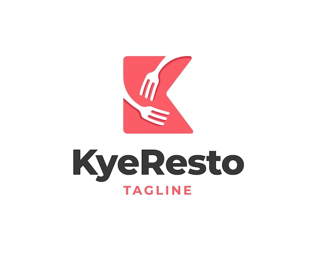 Initial K letter logo with fork icon for restaurant logo