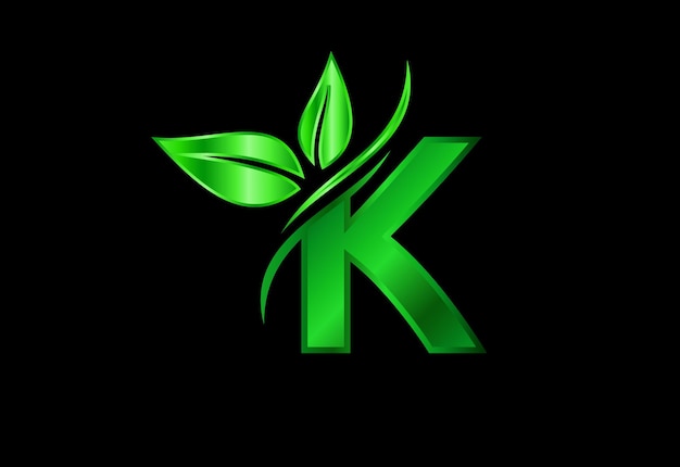 Initial K monogram alphabet with two leaves. Green eco-friendly logo concept. Logo for ecological