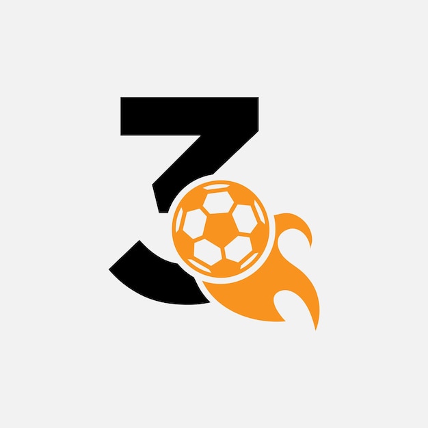 Initial Letter 3 Football Logo Concept With Moving Football Icon and Fire symbol. Soccer Logotype