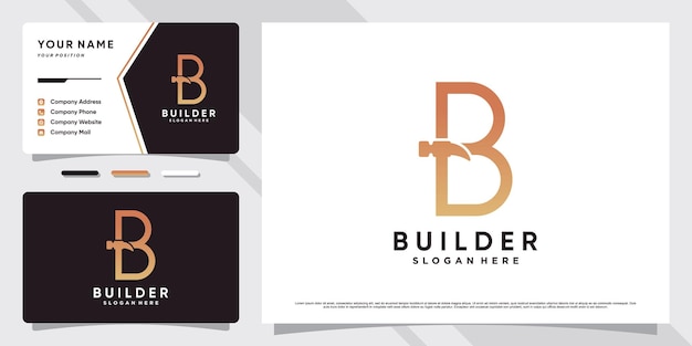 Initial letter b logo for business icon with hammer element and business card template